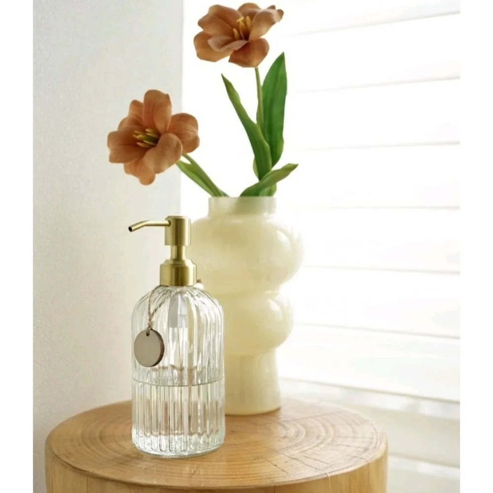2 Jasai 18oz Simple Glass Soap Dispensers with Pump, Refillable Kitchen Bath New